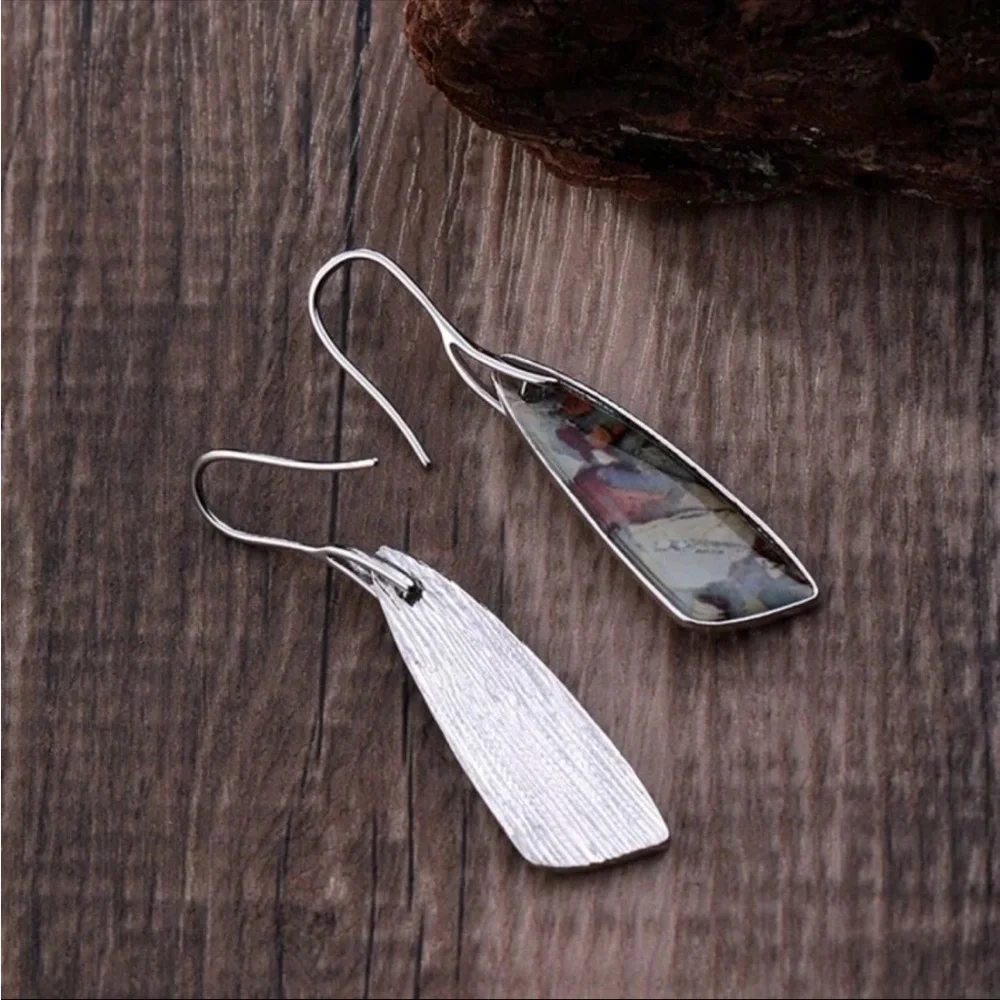 Free People Earthtone Mosaic Drop Earrings in Blue and Copper Hues - Picture 2 of 5